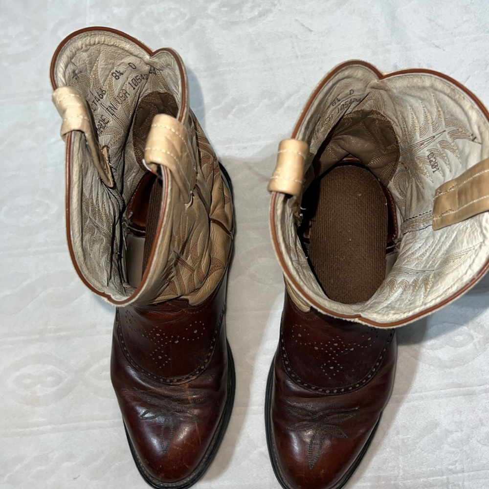 Tony Lama Size 8.5 Buckaroo Cowboy Boots Round Toe Sunset Renegade‎ Leather - Picture 3 of 9